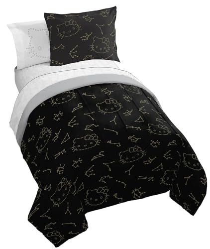 Jay Franco Hello Kitty Stars Full Comforter Set  7 Piece Bedding Includes Sheet Set  Pillow Covers  Super Soft Zodiac Black  Gold Bedding