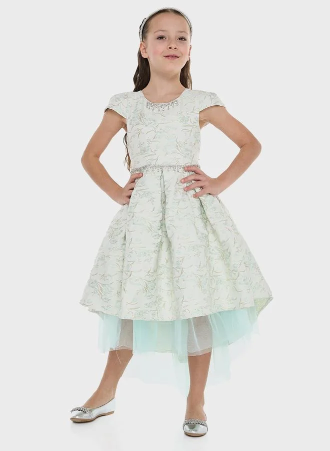 Victor And Jane Girls Jacquard Mesh Insert Festive Dress
