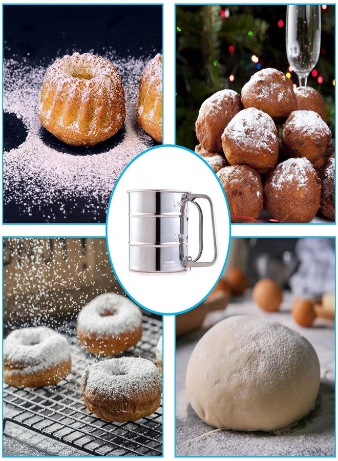 REDUCK™ Stainless Steel Flour Sifter for Baking Double Layer Fine Mesh Baking Sifter One Hand Press Crank for Powdered Sugar Shaker Duster Flour Sieve for Baking Cakes Pack of 1 - Image 2