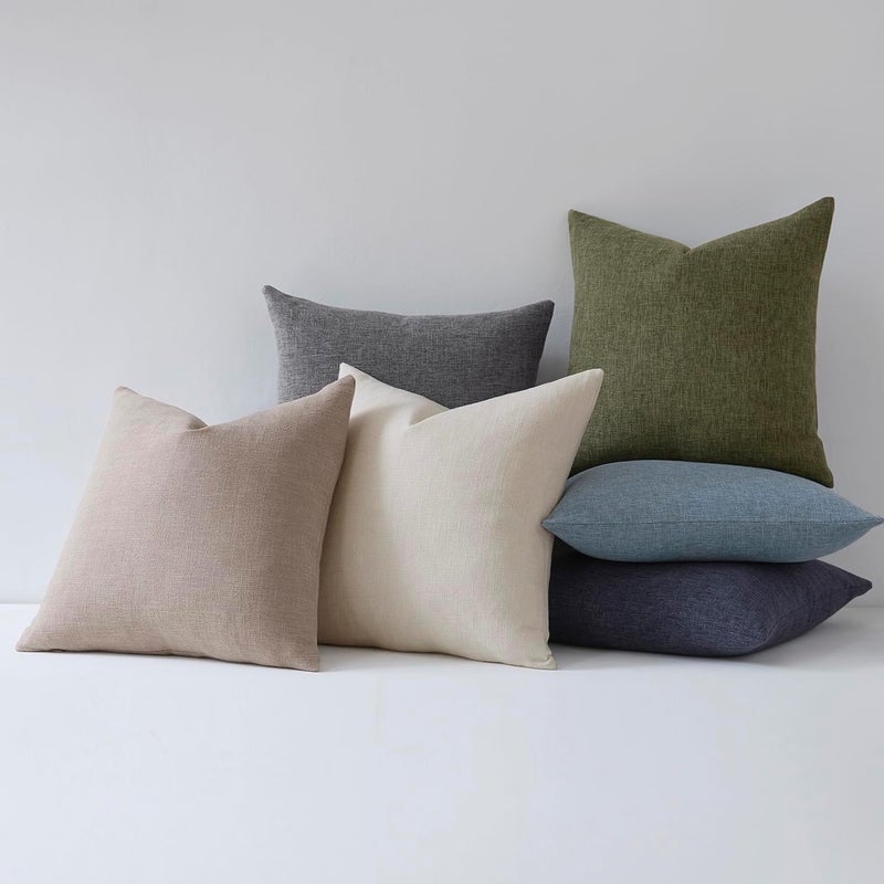 Meekio Set of 2 Dark Moss Green Pillow Covers 22x22, Farmhouse Linen Decorative Throw Cushion Covers for Sofa Couch - Image 4