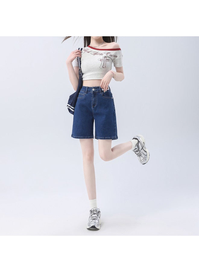 EPTISON Vintage Versatile Women's Denim Shorts - Summer Thin Comfortable High Waist Slimming Loose Fit Casual Straight Leg Jeans - Image 3