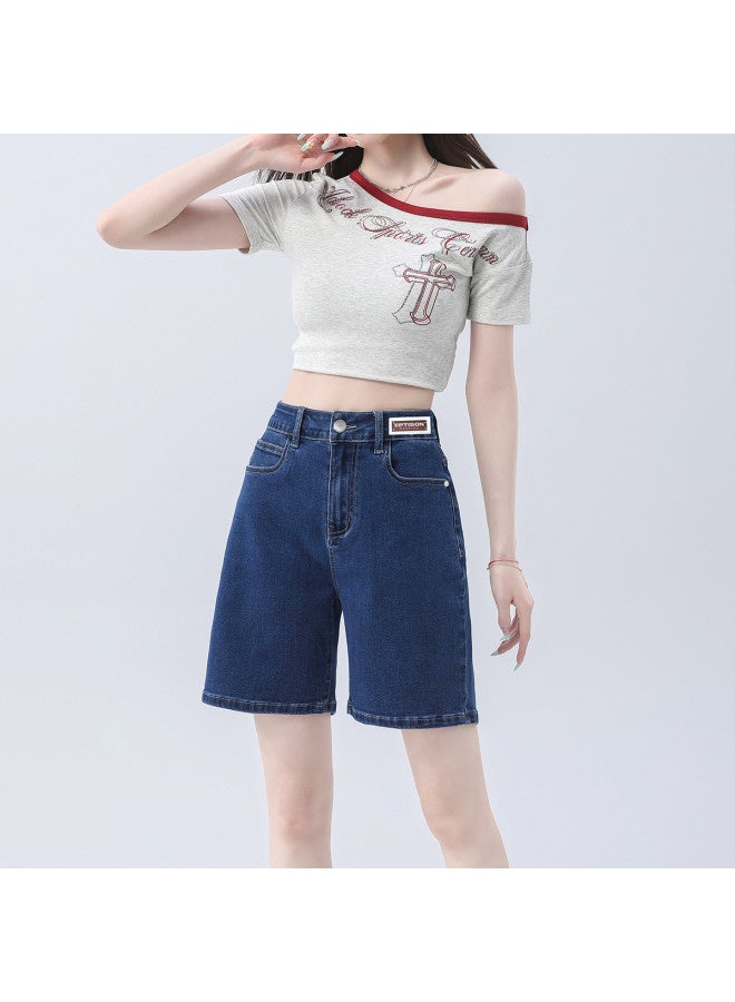 EPTISON Vintage Versatile Women's Denim Shorts - Summer Thin Comfortable High Waist Slimming Loose Fit Casual Straight Leg Jeans - Image 5