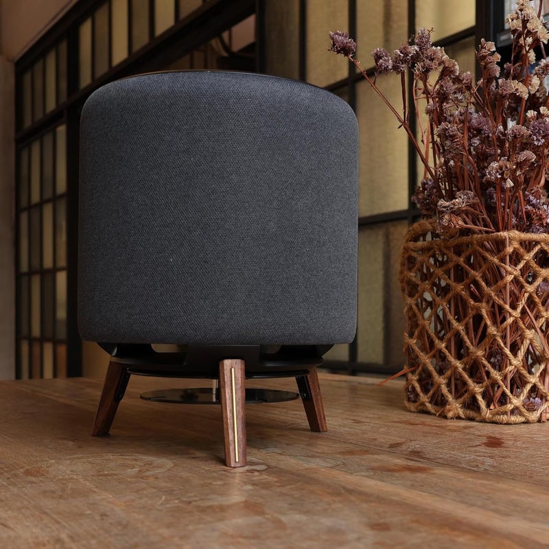 Alloery Universal Echo Sub Subwoofer Desktop Stand,Speaker Table Mount for Homepod and All Suitable Sized Small and Medium Speakers(Walnut with Metal Strip) - Image 4