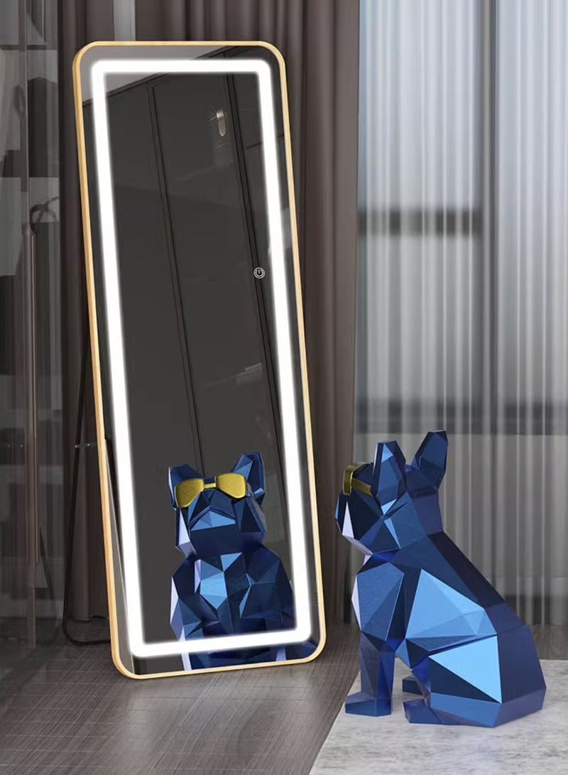 Merry Moments LED Mirror Modern Full Length Mirror Standing Hanging or Leaning Against Wall Floor Mirror Dressing Mirror Wall Mounted Mirror Aluminum Alloy Thin Golden Colour Frame 3 Color LED 50x160cm Type B - Image 1