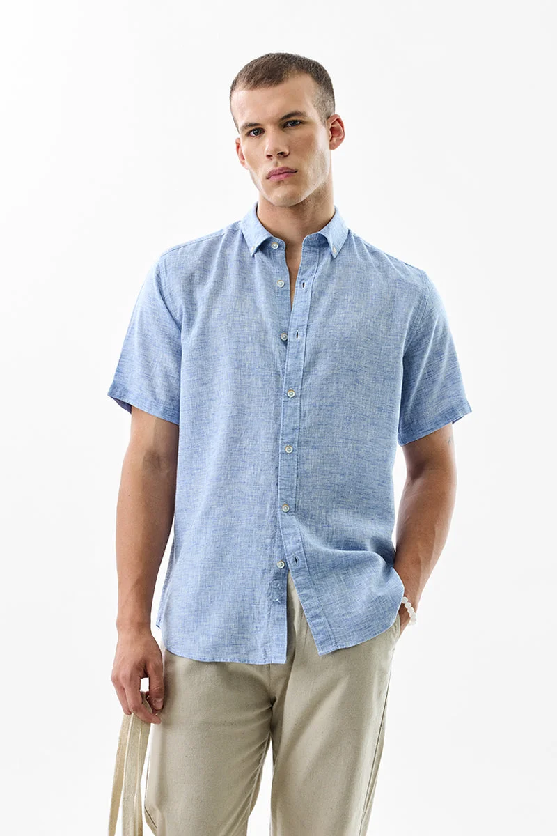 سنيتش Light Blue Solid Half Sleeve Slim Fit Shirt