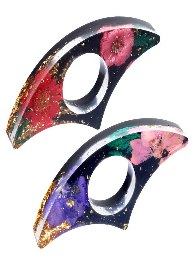 cobee Dried Flower Book Holder, 2 Pcs Handmade Thumb Book Page Holder Resin Reading Accessories Ring Book Opener Floral Bookmark for Teachers Book Lovers(Black,Purple,red) - Image 1