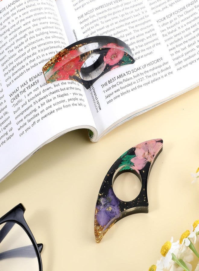 cobee Dried Flower Book Holder, 2 Pcs Handmade Thumb Book Page Holder Resin Reading Accessories Ring Book Opener Floral Bookmark for Teachers Book Lovers(Black,Purple,red) - Image 2