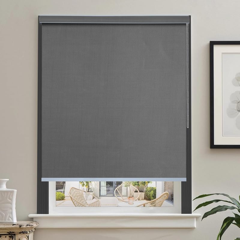 GREEN DECOR Waterproof Roller Blind with Pelmet Protect for Sun & Rain Blockage Corded Roll Up and Down Blind for Window, Door(Grey Color 4X5 Feet, Pack of 1 Piece) - Image 1