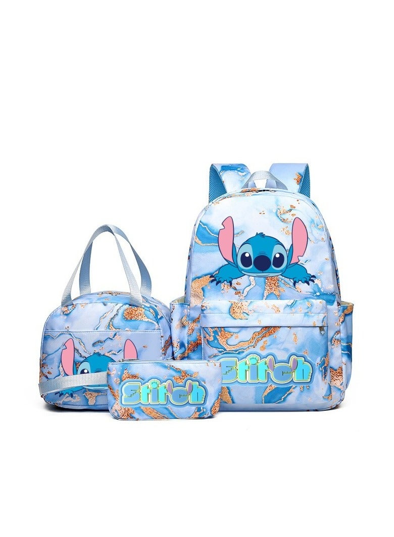 ستيتش حقيبة مدرسية مقاومة للماء بتصميم رمال متحركة ذهبية اللون من ستيتش، مناسبة للمرحلة الابتدائية والإعدادية، حقيبة ظهر للسفر للشباب، مقاس 31*43*15 سم، حقيبة غداء مقاس 27*20*20 سم، حقيبة أقلام رصاص، طقم من ثلاث قطع