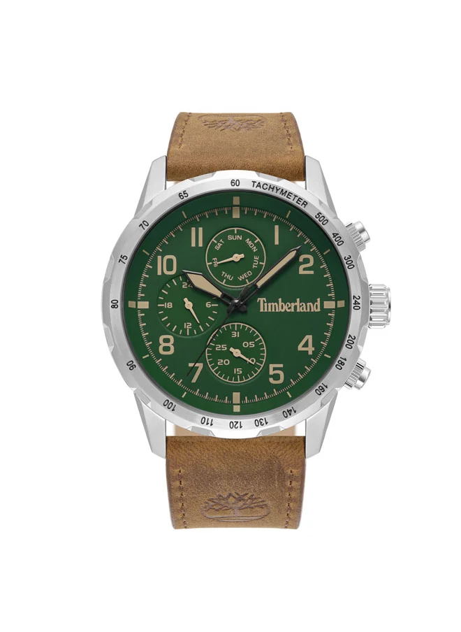 Timberland Campton 44 mm Men's Multifunction Watch Green Dial  & Brown Leather Strap