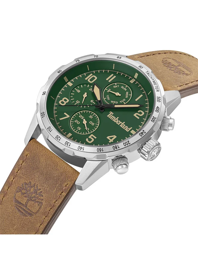 Timberland Campton 44 mm Men's Multifunction Watch Green Dial  & Brown Leather Strap