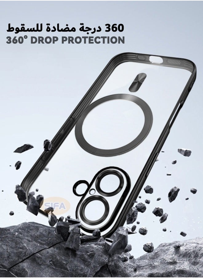 Generic - iPhone 16 Case with Camera Lens Protector, [MagSafe Compatible][Anti-Scratch][Anti-Drop][Shockproof] Protective Electroplated iPhone 16 Case for Women Men - Black - Image 1