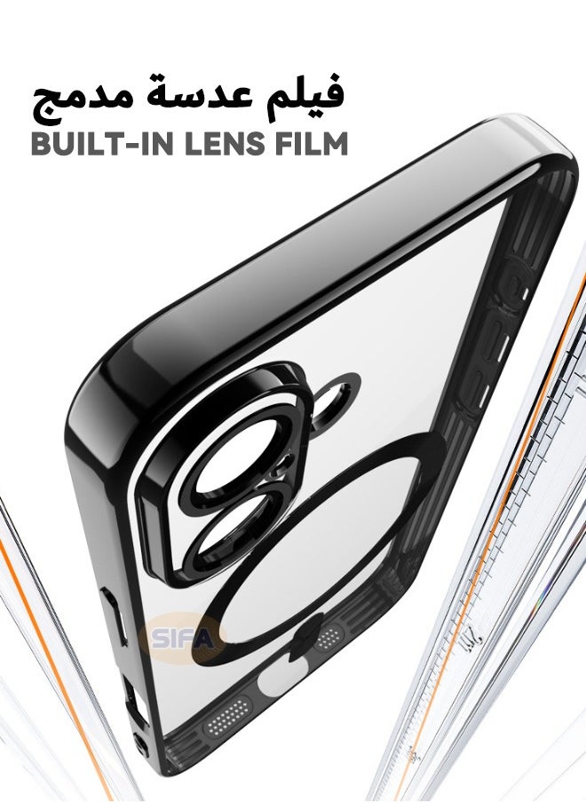 Generic - iPhone 16 Case with Camera Lens Protector, [MagSafe Compatible][Anti-Scratch][Anti-Drop][Shockproof] Protective Electroplated iPhone 16 Case for Women Men - Black - Image 1