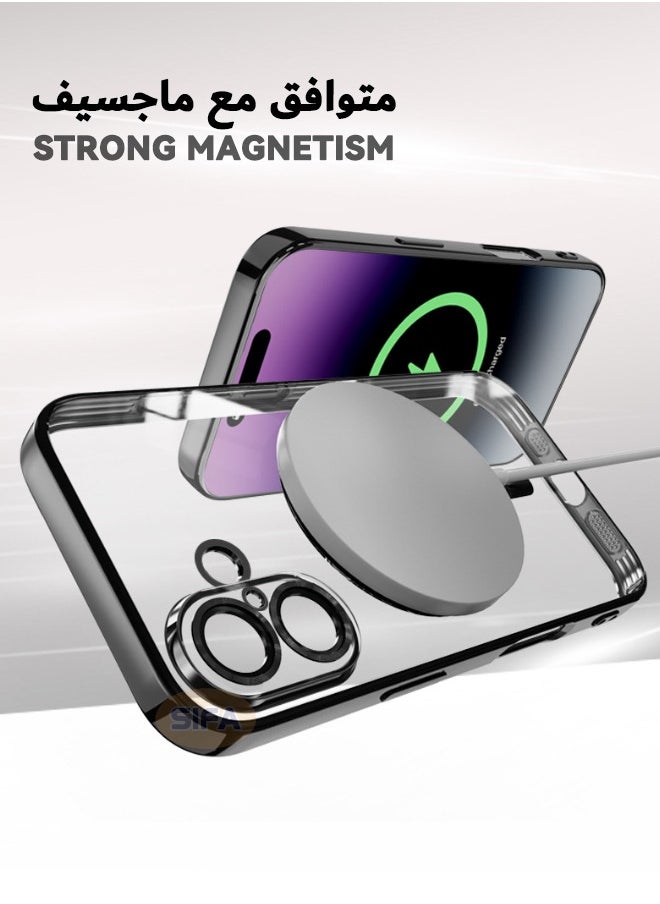 Generic - iPhone 16 Case with Camera Lens Protector, [MagSafe Compatible][Anti-Scratch][Anti-Drop][Shockproof] Protective Electroplated iPhone 16 Case for Women Men - Black - Image 1