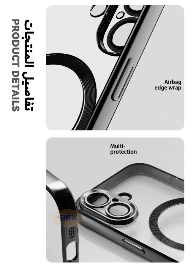 Generic - iPhone 16 Case with Camera Lens Protector, [MagSafe Compatible][Anti-Scratch][Anti-Drop][Shockproof] Protective Electroplated iPhone 16 Case for Women Men - Black - Image 1