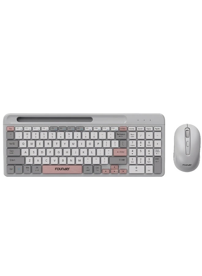 founder KN500 Wireless Keyboard and Mouse Combo with Tablet Stand, 2.4GHz, Scissor Switch, 1600 DPI, Compatible with Windows & Mac (Grey) - Image 1