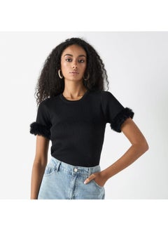 2Xtremz 2Xtremz Solid T-Shirt with Faux Fur Detail  - Image 4