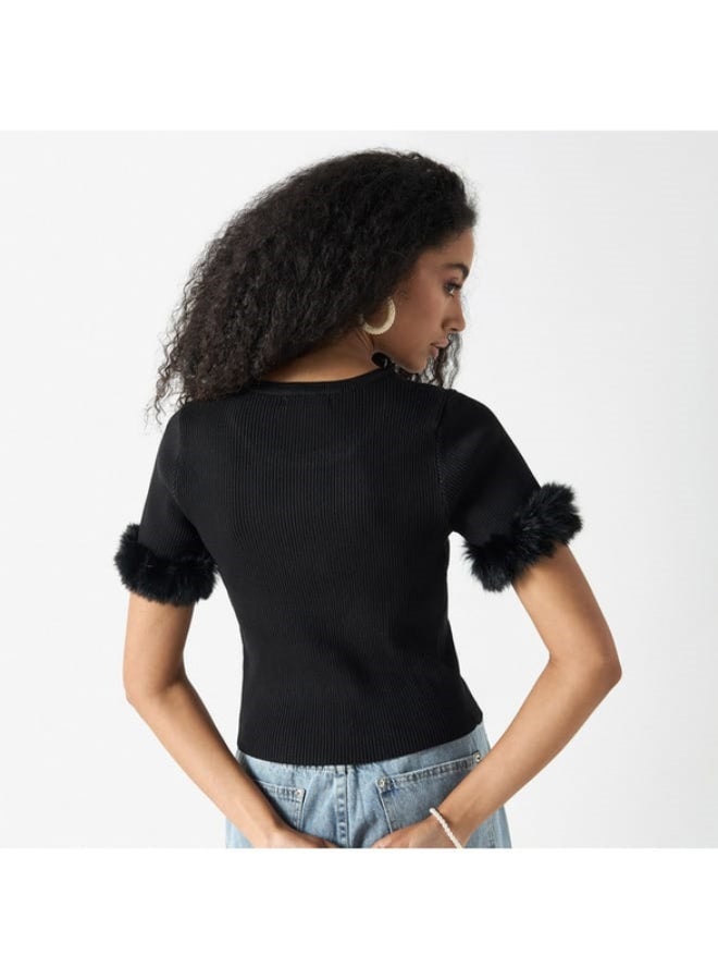 2Xtremz 2Xtremz Solid T-Shirt with Faux Fur Detail  - Image 2