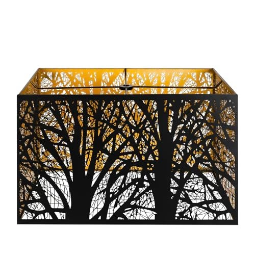 ALUCSET Metal Large Rectangular Lampshade For Table Lamp Floor Lamps,8"×14"×9" Black Outside Gold Inside Replacement Forest Rectangle Lamp Shade Spider Fitter - Image 1