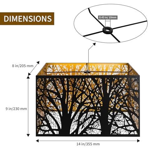 ALUCSET Metal Large Rectangular Lampshade For Table Lamp Floor Lamps,8"×14"×9" Black Outside Gold Inside Replacement Forest Rectangle Lamp Shade Spider Fitter - Image 3
