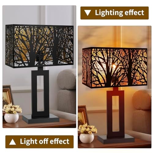 ALUCSET Metal Large Rectangular Lampshade For Table Lamp Floor Lamps,8"×14"×9" Black Outside Gold Inside Replacement Forest Rectangle Lamp Shade Spider Fitter - Image 4
