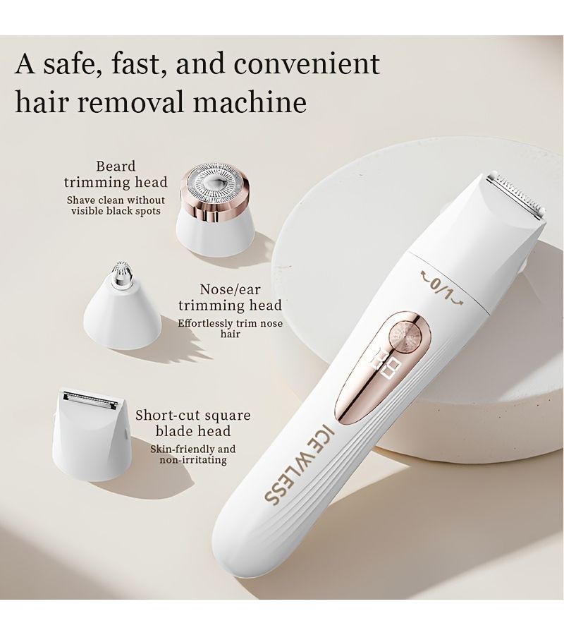 مزيل الشعر الوردي 3 في 1 للنساء، شحن USB، شاشة LCD ذكية، مزيل الشعر وقصه - Image 1