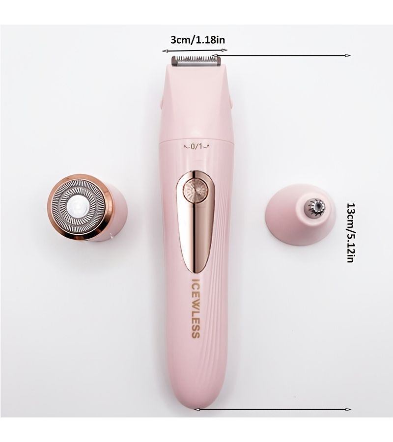 مزيل الشعر الوردي 3 في 1 للنساء، شحن USB، شاشة LCD ذكية، مزيل الشعر وقصه - Image 3