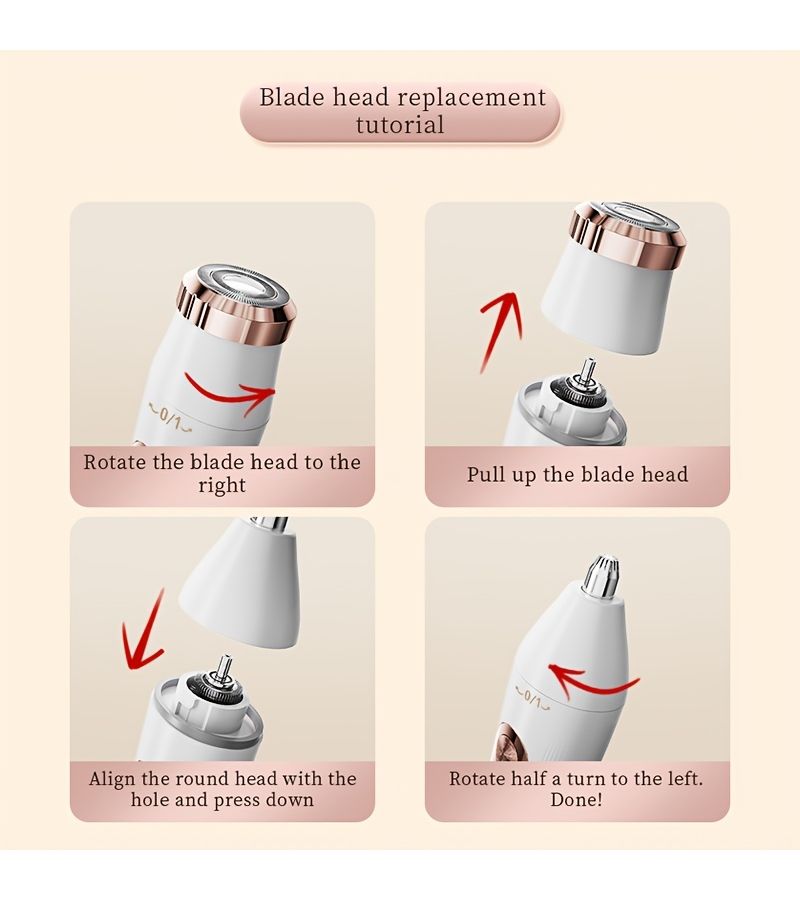 مزيل الشعر الوردي 3 في 1 للنساء، شحن USB، شاشة LCD ذكية، مزيل الشعر وقصه - Image 4
