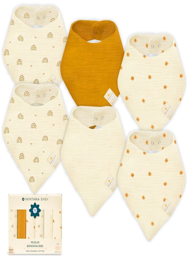 NINTARABABY Bandana Bibs - 100% Organic Muslin Cotton, 7-Layer Absorbent for Drooling, Teething & Feeding, Soft & Hypoallergenic, Adjustable Snap Buttons, Reversible, Baby Gift Ages 0-3, Pack of 6 - Image 1