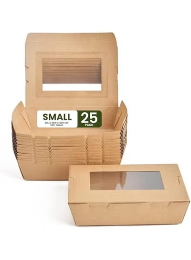 ايكواي ecoway Small Kraft Lunch Box With Window Food Container Made With Craft Paper For Meals & Dessert, Take Away Container, Disposable, Eco-friendly, Compostable, Paperbox Restaurants - Pack Of 25, Brown - Image 2