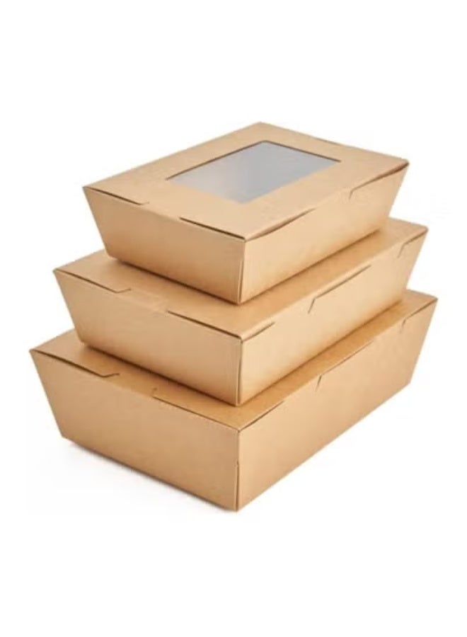 ايكواي ecoway Small Kraft Lunch Box With Window Food Container Made With Craft Paper For Meals & Dessert, Take Away Container, Disposable, Eco-friendly, Compostable, Paperbox Restaurants - Pack Of 25, Brown - Image 1