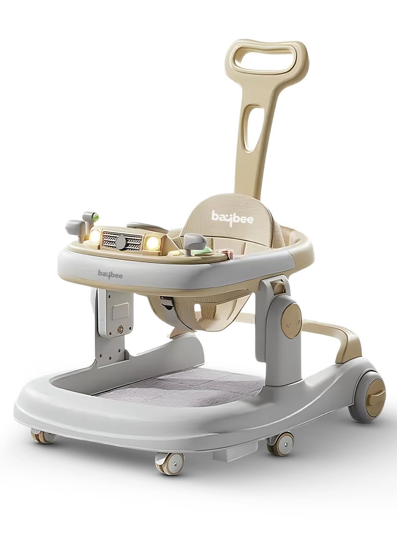 BAYBEE - 3 in 1 Rollo Baby Walker for Kids, Baby Push Walker with Parental Push Handle, 5 Adjustable Height, Speed Adjustable, Foldable Kids Walker with Light, Tray & Musical Toddler Walker for Baby 6 to 24 Months Boy Girl Beige - Image 1