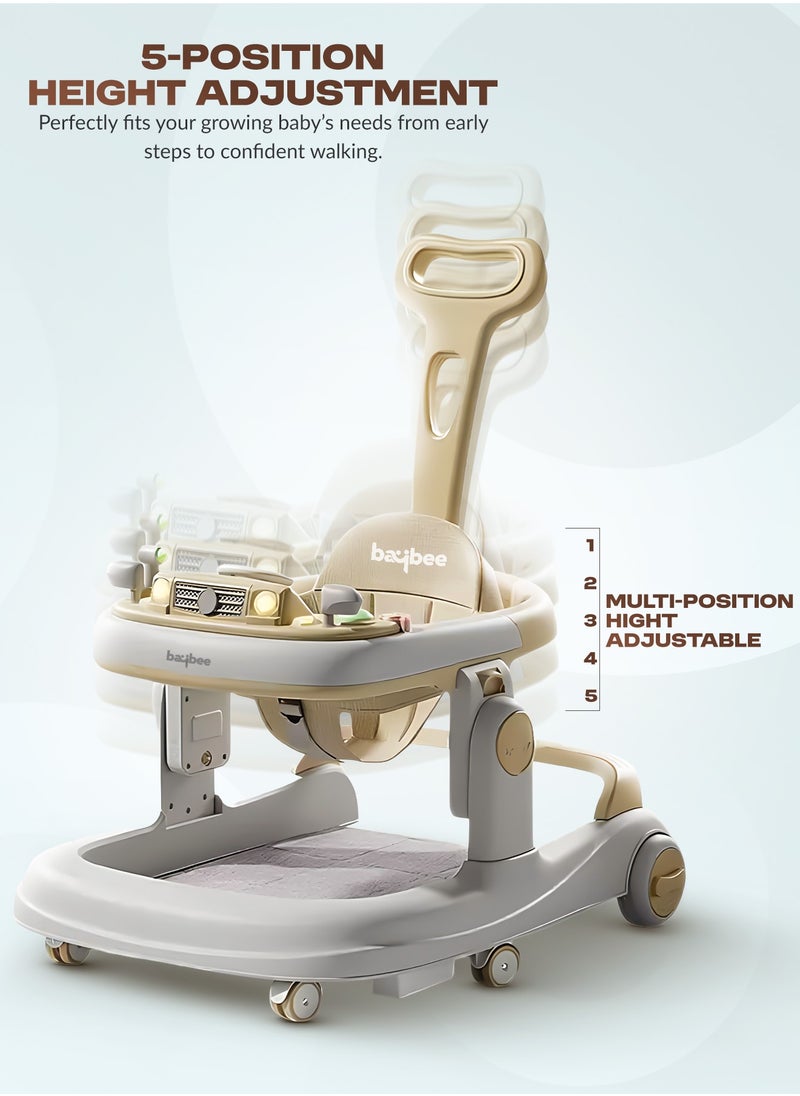 BAYBEE - 3 in 1 Rollo Baby Walker for Kids, Baby Push Walker with Parental Push Handle, 5 Adjustable Height, Speed Adjustable, Foldable Kids Walker with Light, Tray & Musical Toddler Walker for Baby 6 to 24 Months Boy Girl Beige - Image 1