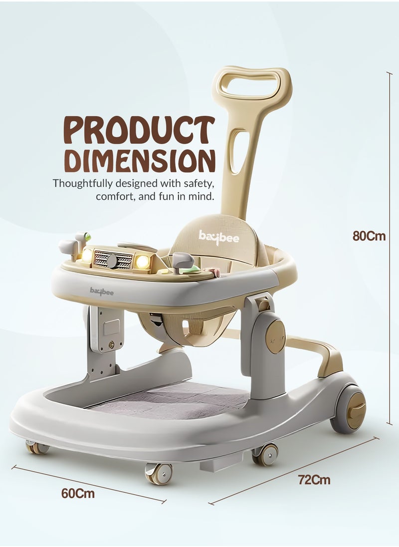 BAYBEE - 3 in 1 Rollo Baby Walker for Kids, Baby Push Walker with Parental Push Handle, 5 Adjustable Height, Speed Adjustable, Foldable Kids Walker with Light, Tray & Musical Toddler Walker for Baby 6 to 24 Months Boy Girl Beige - Image 1