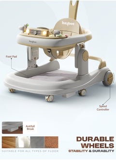 BAYBEE 3 in 1 Rollo Baby Walker for Kids, Baby Push Walker with Parental Push Handle, 5 Adjustable Height, Speed Adjustable, Foldable Kids Walker with Light, Tray & Musical Toddler Walker for Baby 6 to 24 Months Boy Girl Beige  - Image 5