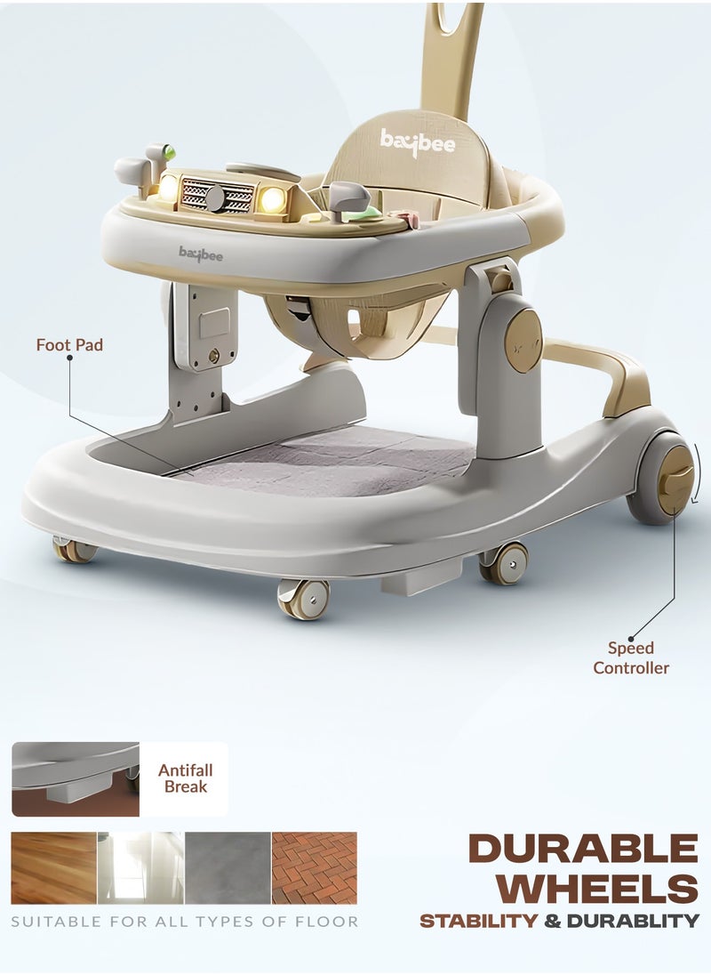 BAYBEE - 3 in 1 Rollo Baby Walker for Kids, Baby Push Walker with Parental Push Handle, 5 Adjustable Height, Speed Adjustable, Foldable Kids Walker with Light, Tray & Musical Toddler Walker for Baby 6 to 24 Months Boy Girl Beige - Image 1