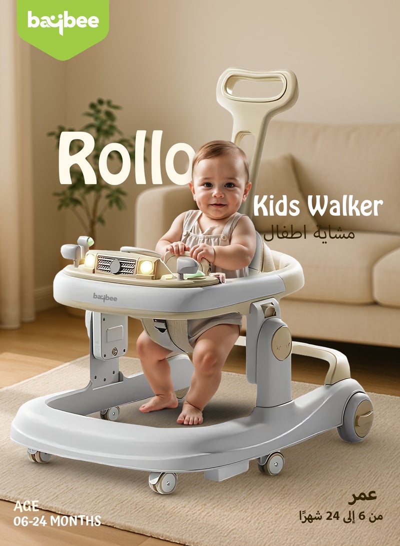 بيبي عربة المشي للأطفال 3 في 1 Rollo – عربة دفع للأطفال مع مقبض دفع للوالدين، ارتفاع قابل للتعديل 5 مستويات، سرعة قابلة للتعديل، عربة أطفال قابلة للطي مزودة بأضواء وصينية وموسيقى، للأطفال من عمر 6 إلى 24 شهراً – بيج - Image 2