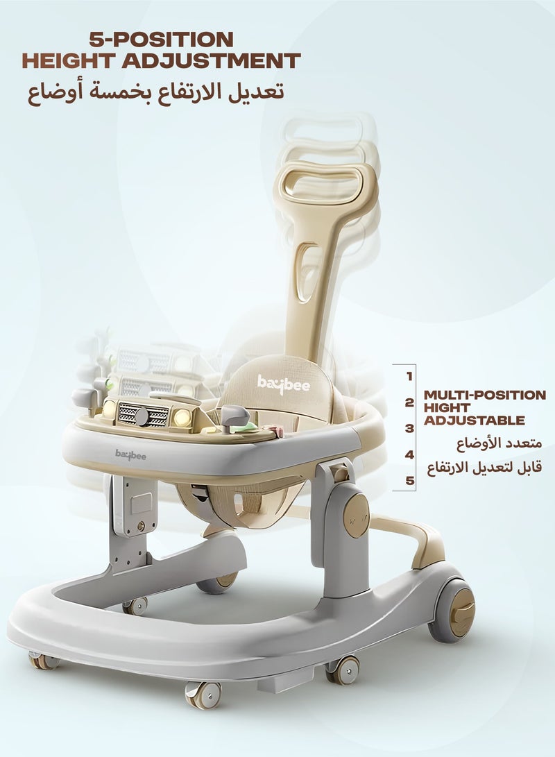 بيبي عربة المشي للأطفال 3 في 1 Rollo – عربة دفع للأطفال مع مقبض دفع للوالدين، ارتفاع قابل للتعديل 5 مستويات، سرعة قابلة للتعديل، عربة أطفال قابلة للطي مزودة بأضواء وصينية وموسيقى، للأطفال من عمر 6 إلى 24 شهراً – بيج - Image 3