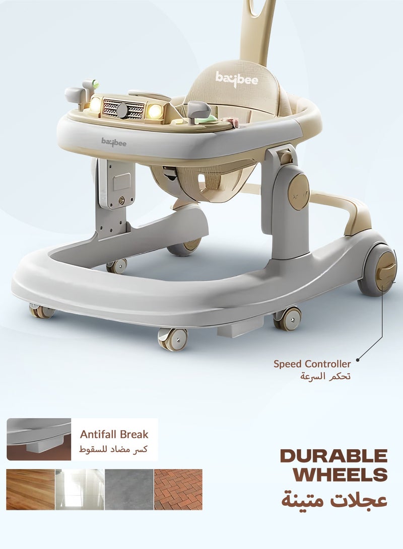 بيبي عربة المشي للأطفال 3 في 1 Rollo – عربة دفع للأطفال مع مقبض دفع للوالدين، ارتفاع قابل للتعديل 5 مستويات، سرعة قابلة للتعديل، عربة أطفال قابلة للطي مزودة بأضواء وصينية وموسيقى، للأطفال من عمر 6 إلى 24 شهراً – بيج - Image 5