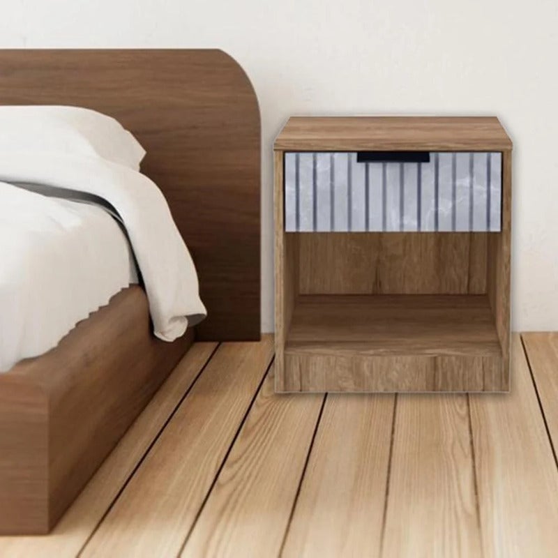 بيتي طاولة جانبية ( كمودينو ) درج ورف اللون خشبي ورمادي - Image 4