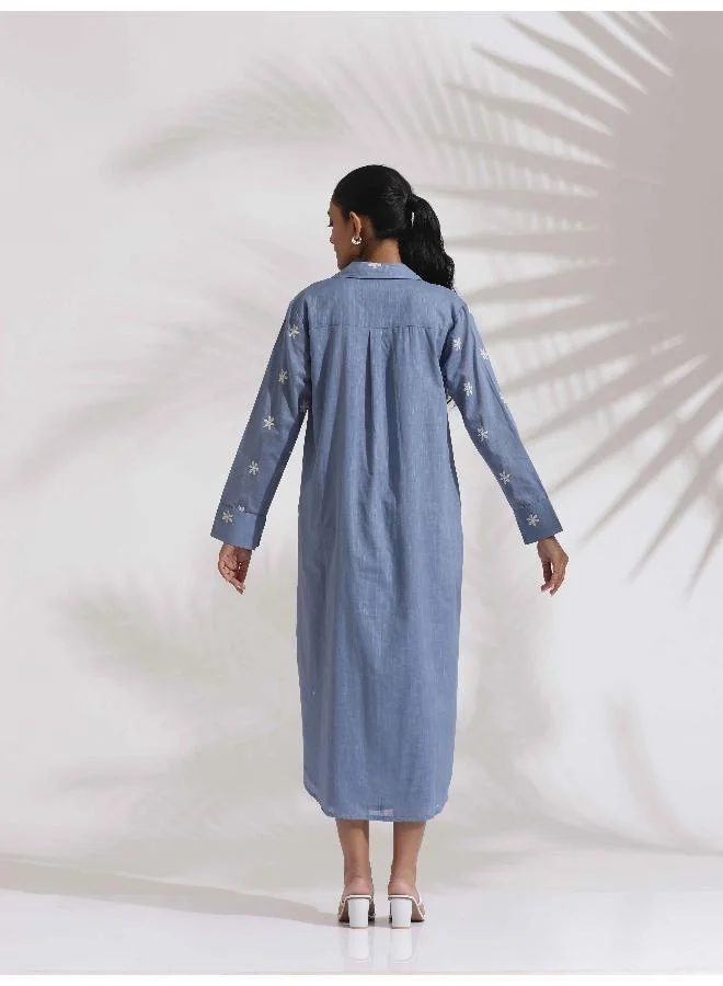 trueBrowns trueBrowns Orange Cotton Embroidered Flared Dress