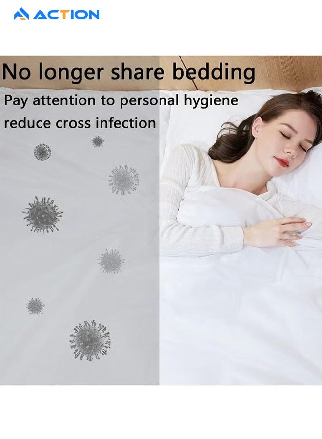 أكشن ملاءات سرير للاستعمال مرة واحدة للفندق، مفرش سرير محمول، طقم سرير للاستعمال مرة واحدة مع ملاءة سرير واحدة وغطاء لحاف واحد و2 كيس وسادة للسفر والتخييم والمستشفى - قماش غير منسوج ناعم ومتين أبيض - Image 2