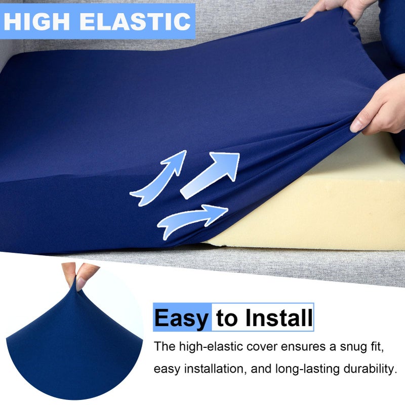 pickyNproud 8Pcs Patio Cushion Covers Stretch Outdoor Couch Cushions Slipcovers Replacement Washable Furniture Protector with Elastic Bottom Sofa Chair Seat Cover, Navy Blue - Image 2