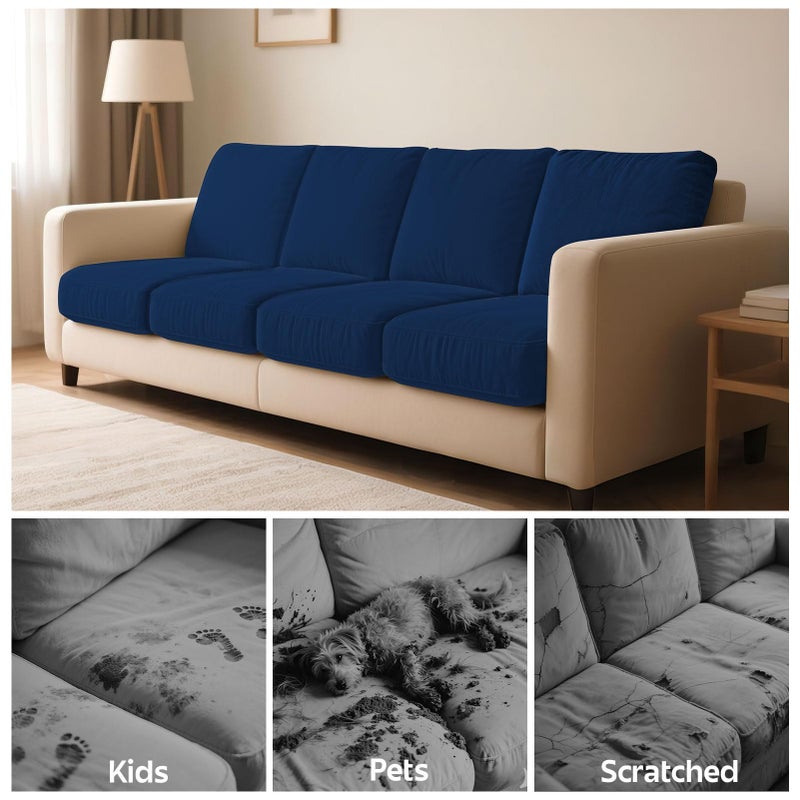 pickyNproud 8Pcs Patio Cushion Covers Stretch Outdoor Couch Cushions Slipcovers Replacement Washable Furniture Protector with Elastic Bottom Sofa Chair Seat Cover, Navy Blue - Image 5