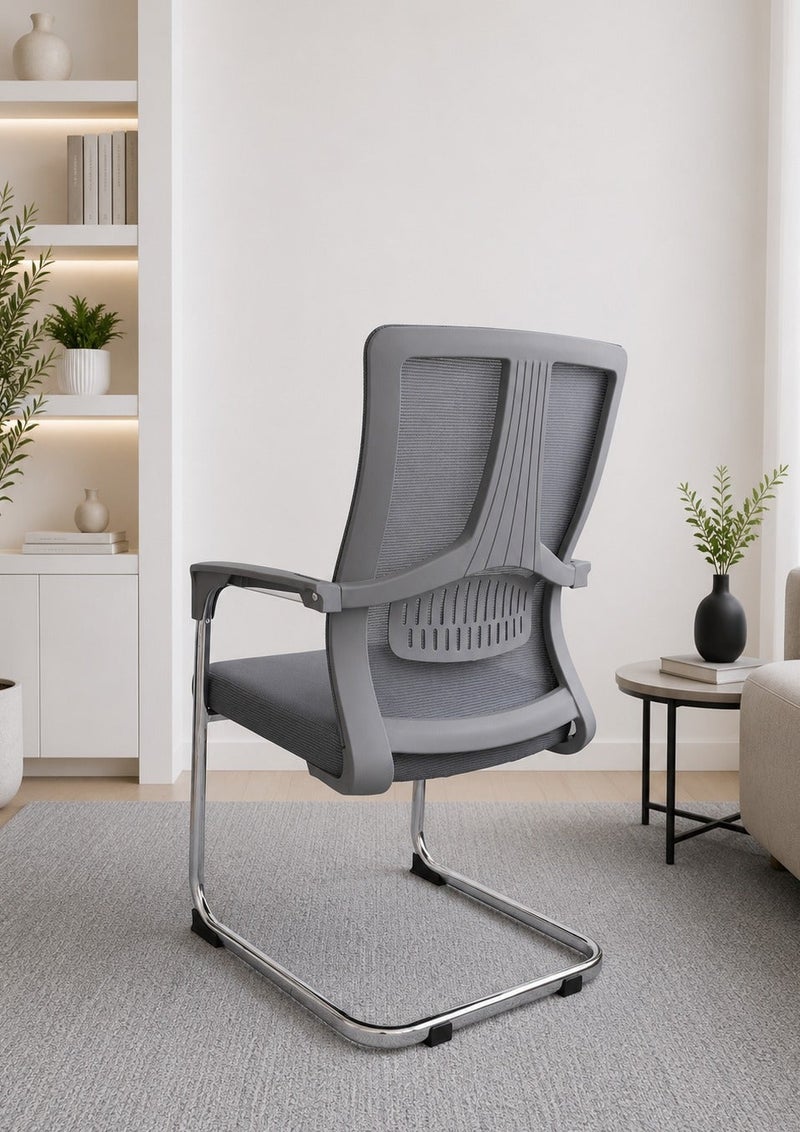Modern ergonomic mesh office chair with armrests breathable back lumbar support chrome sled base frame - Image 3