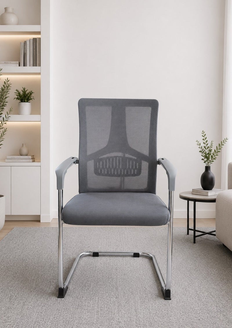 Modern ergonomic mesh office chair with armrests breathable back lumbar support chrome sled base frame - Image 4