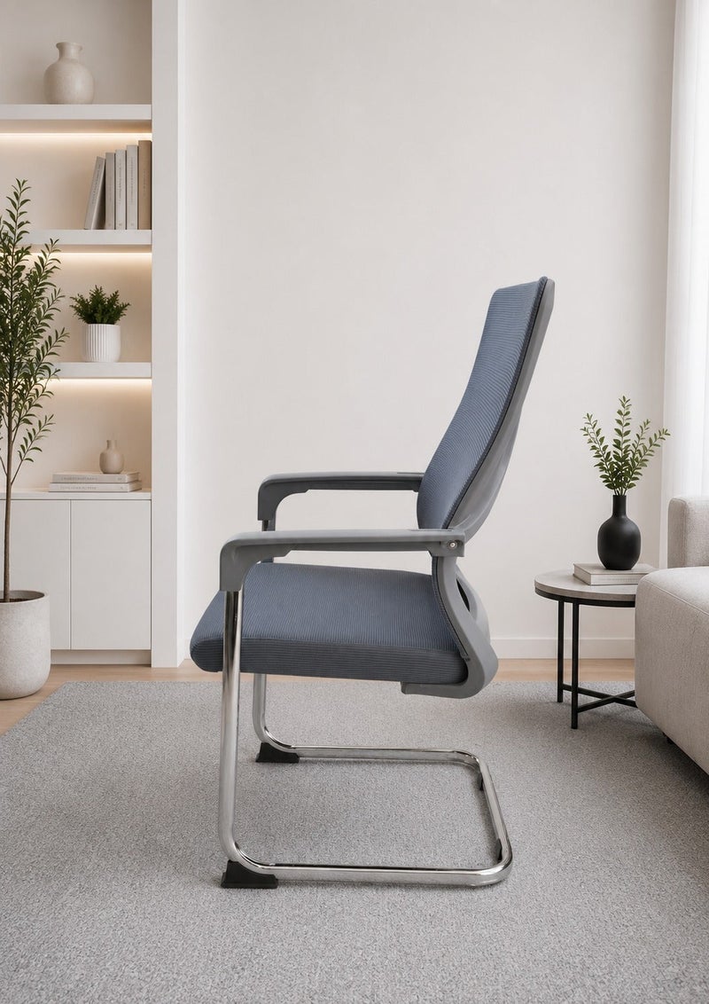 Modern ergonomic mesh office chair with armrests breathable back lumbar support chrome sled base frame - Image 2