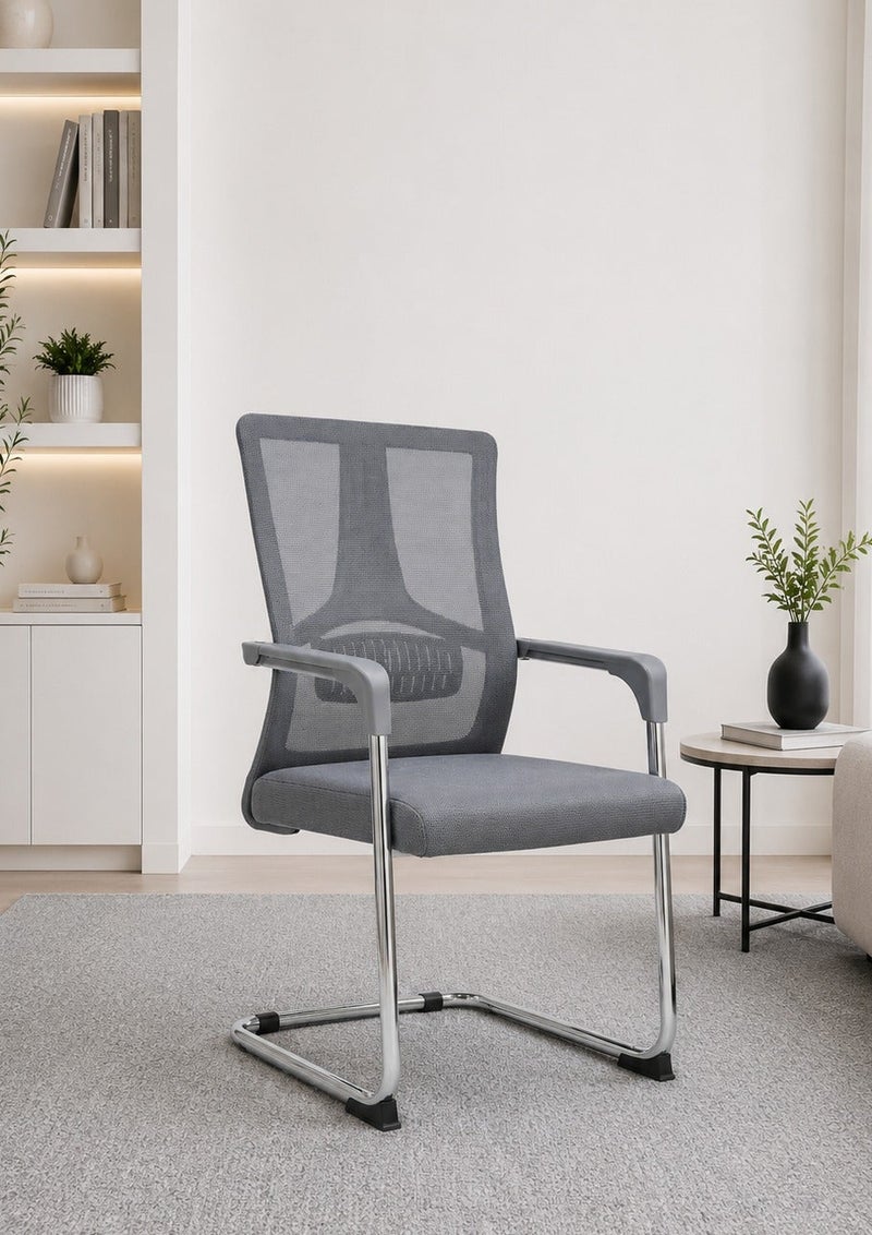 Modern ergonomic mesh office chair with armrests breathable back lumbar support chrome sled base frame - Image 1