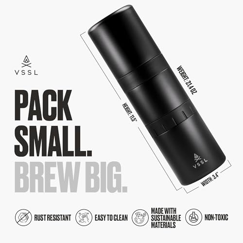 VSSL - Nest Pour Over Coffee Kit | Coffee Maker for Camping | All-In-One Travel Pour Over | Transportable Dripper, Two 10oz Stainless Steel Travel Mugs | Compact Storage & Adventure Ready | Black - Image 3