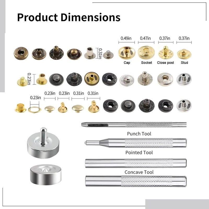 400 Set Leather Snap Fasteners Kit, Metal Press Studs with Tools in Gold, Silver, Bronze, Gunmetal Finishes, Leather Crafting Tools for DIY Bags, Clothing, and More, - Image 4